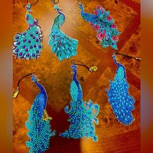 Vibrant Beaded Peacock Keychains